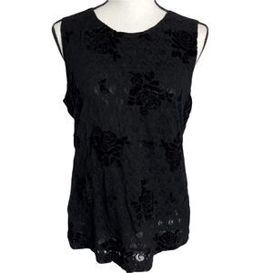 Impressions Black Velvet and Lace Sleeveless Top‎